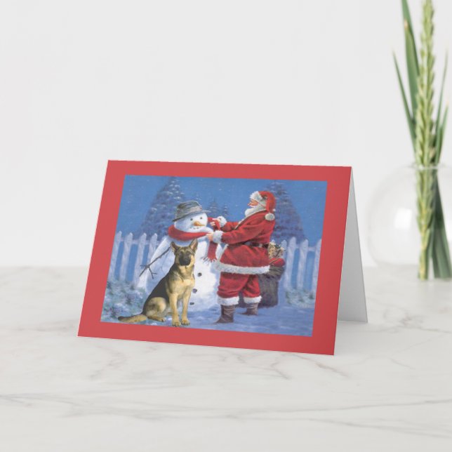 Carte de Noël berger allemand Père Noël Snowman2 (Devant)