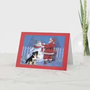 Carte de Noël berger australien Père Noël et neige