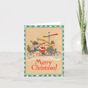 Carte de Noël "Bicycling People" de style rétro