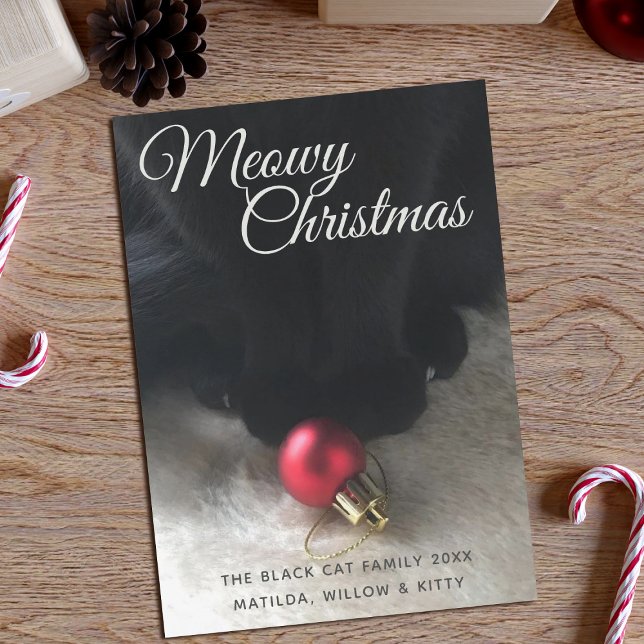 Carte de Noël Black Cat Meowy (Purrfect holiday card to send from your black cat (and the rest of their family) Just add your name)