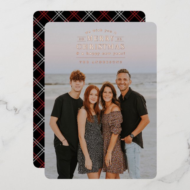 Carte de Noël Black Holiday Plaid (Recto/Verso)