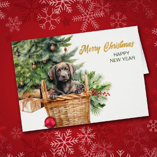 Carte de Noël Black Lab Retriever Wicket Panier
