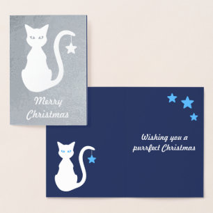 Carte de Noël blanche d'aluminium de chat