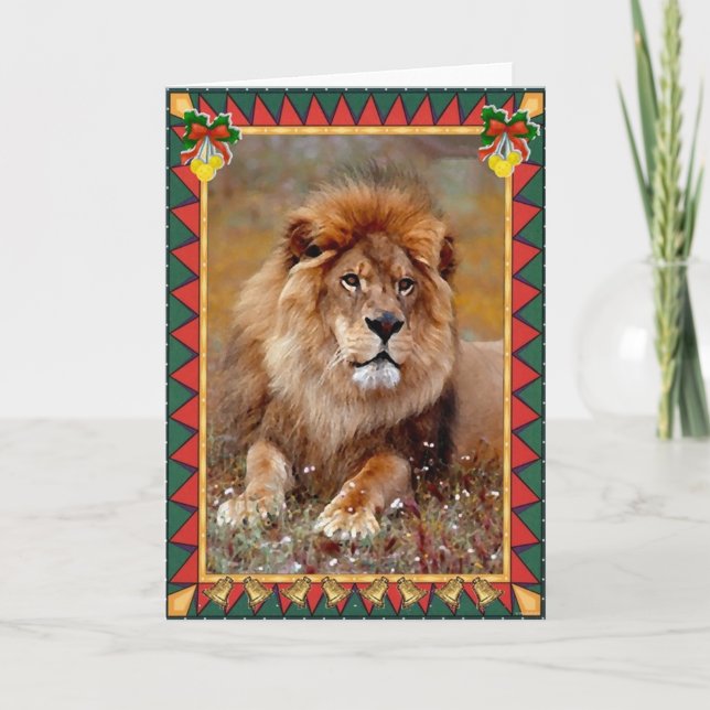 Carte de Noël blanche d'animal de lion africain (Devant)