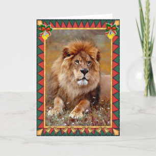 Carte de Noël blanche d'animal de lion africain