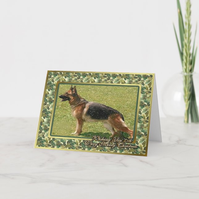 Carte de Noël blanche de chien berger allemand (Devant)