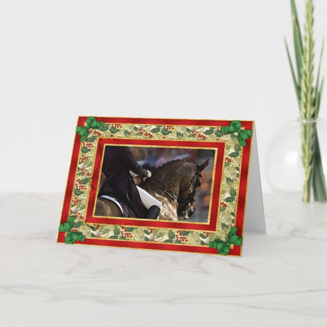 Carte de Noël blanche pour Cheval Dressage (Devant)
