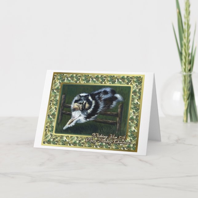 Carte de Noël blanche pour chien Collie Rough (Devant)