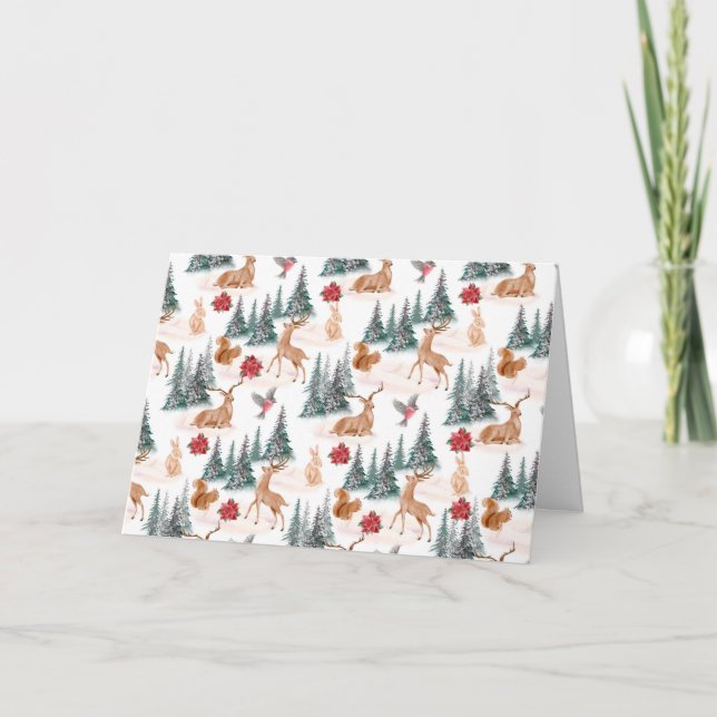 Carte de Noël blanche pour les animaux en bois (Devant)