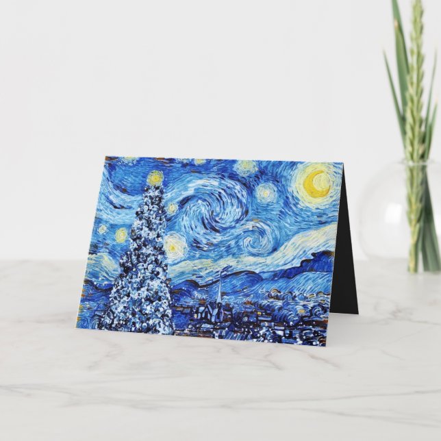 Carte de Noël blanche - Van Gogh - La Nuit étoilée (Devant)