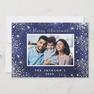 Carte de Noël bleu brillant argent photo