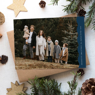 Carte de Noël bleu moderne simple ondulé deux phot