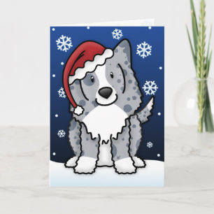 Carte de Noël bleue de Kawaii Sheltie