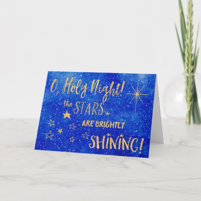 Carte de Noël bleue de nuit d'O d'or saint de Noël (Devant)