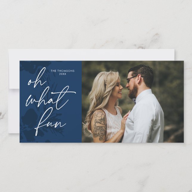 Carte de Noël bleue lumineuse Oh What Fun (Devant)