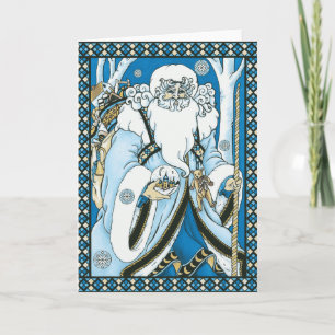Carte de Noël bleue vintage de Père Noël
