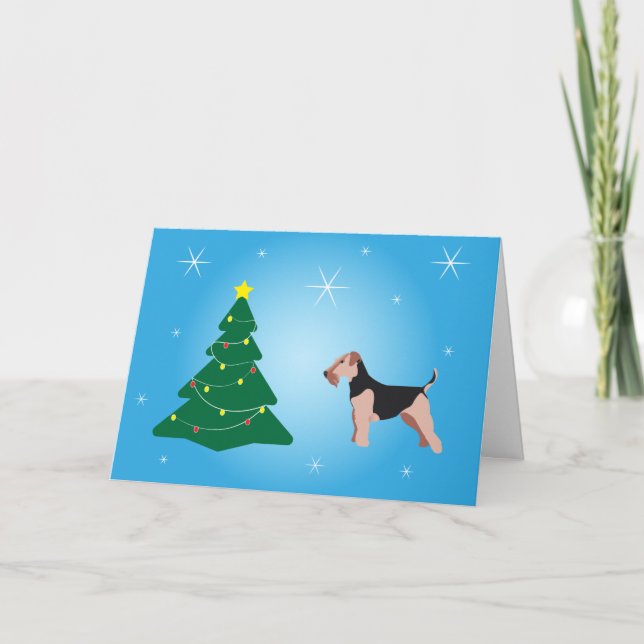Carte de Noël bleue Welsh Terrier (Devant)