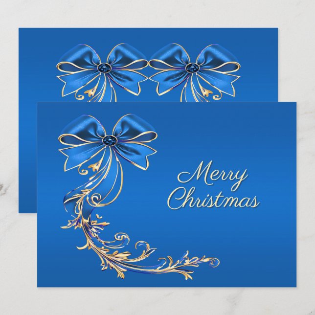 Carte de Noël Blue Gold Flower (Devant / Derrière)