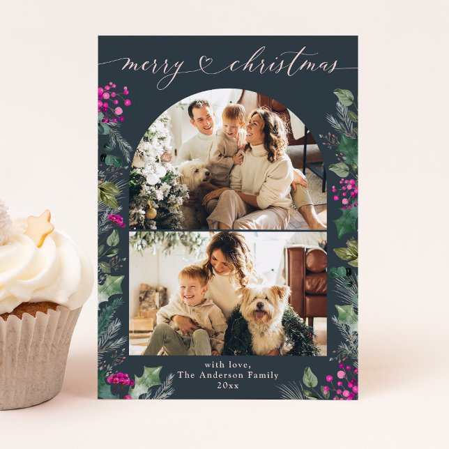 Carte de Noël Boho Chic Blue Rose Folio Photo (Créateur téléchargé)