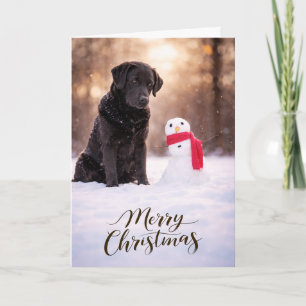 Carte de Noël Bonhomme de Neige Labrador Noir