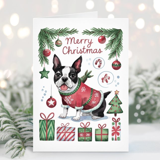 Carte de Noël Boston Terrier (Créateur téléchargé)