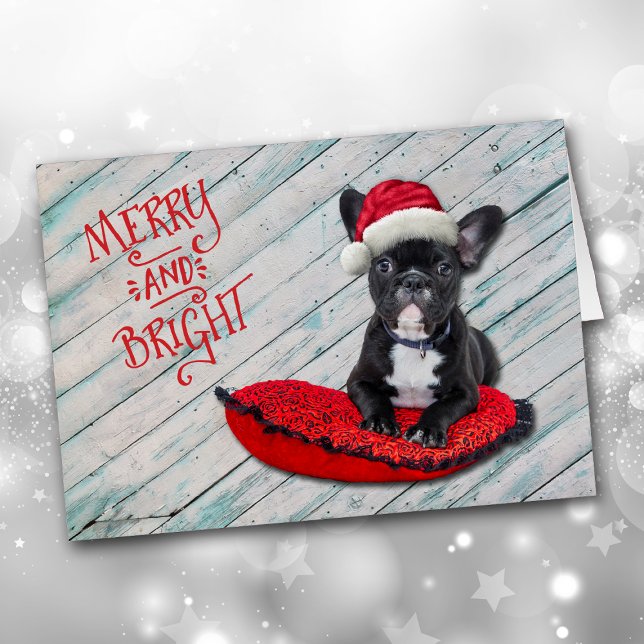 Carte de Noël Boston Terrier Santa Hat (Créateur téléchargé)