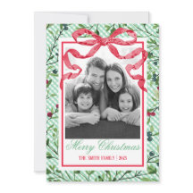 Carte de Noël botanique à noeud gingham