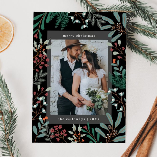 Carte de Noël Botanique Black Photo Holiday (Créateur téléchargé)