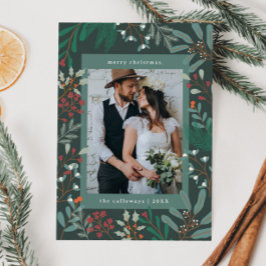 Carte de Noël Botanique Green Photo Holiday