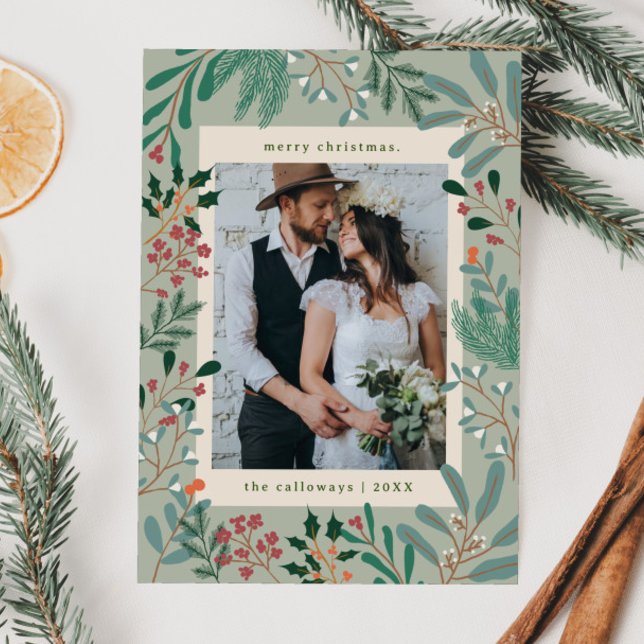 Carte de Noël Botanique Photo de vacances (Créateur téléchargé)