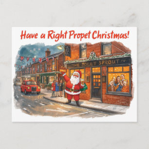 Carte de Noël britannique avec le Père Noël au pub