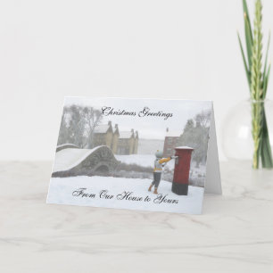 Carte de Noël britannique de village d'hiver de