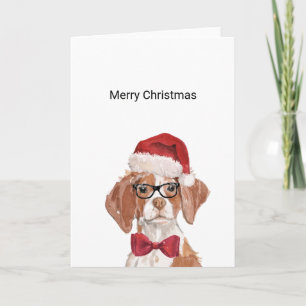 Carte de Noël Brittany Dog Père Noël