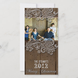 Carte de Noël Brown Wood Silver Country