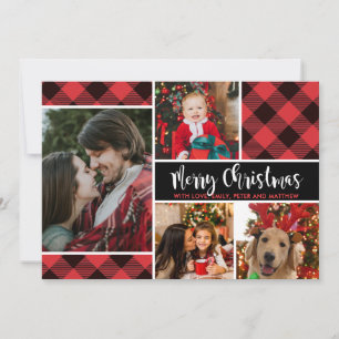 Carte de Noël Buffalo Plaid Photo Collage