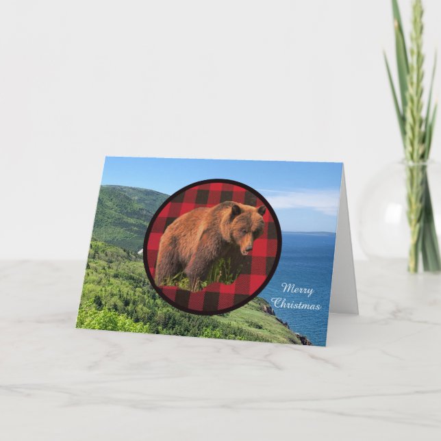 Carte de Noël Buffalo Plaid Woodland Grizzly (Devant)