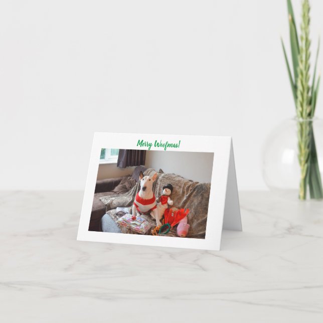 Carte de Noël Bull Terrier avec Snowman (Devant)