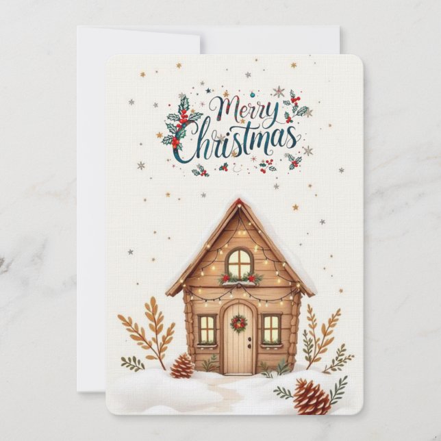 Carte de Noël Cabine confortable | Vacances rustiq (Devant)