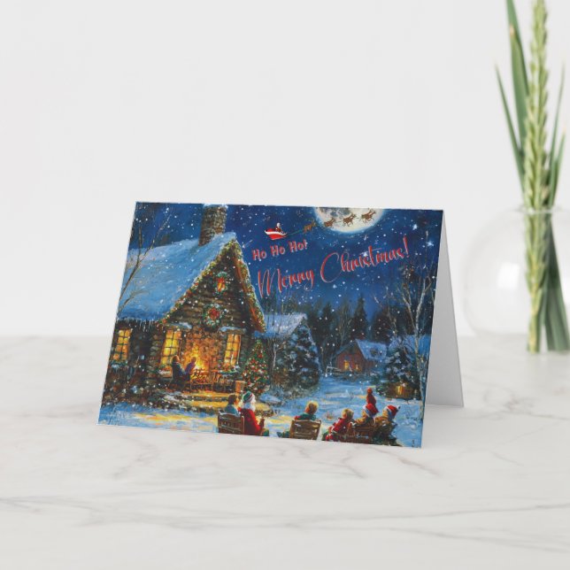 Carte de Noël - Cabine d'hiver cosy (Devant)