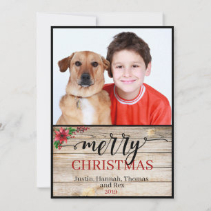 Carte de Noël calligraphiée Rustic One Photo Joyeu