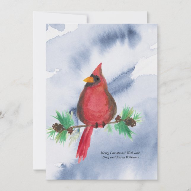 Carte de Noël cardinale rouge Aquarelle (Devant)
