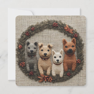 Carte de Noël carrée avec des chiots de couleurs n