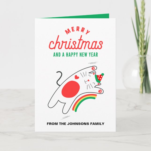 Carte de Noël Chat, Personnalisez la carte de Nouv (Devant)