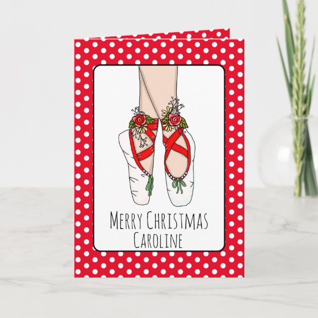 Carte de Noël Chaussons de Ballet Personnalisés (Devant)