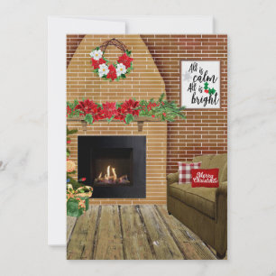 Carte de Noël Cheminée Tout Est Calme Tout Est Lum