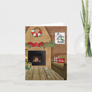 Carte de Noël Cheminée Tout Est Calme Tout Est Lum