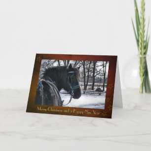 Carte de Noël "Cheval canadien traîneau"