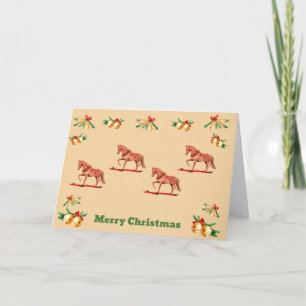 Carte de Noël Cheval Ruban Rouge Clochettes Dorées