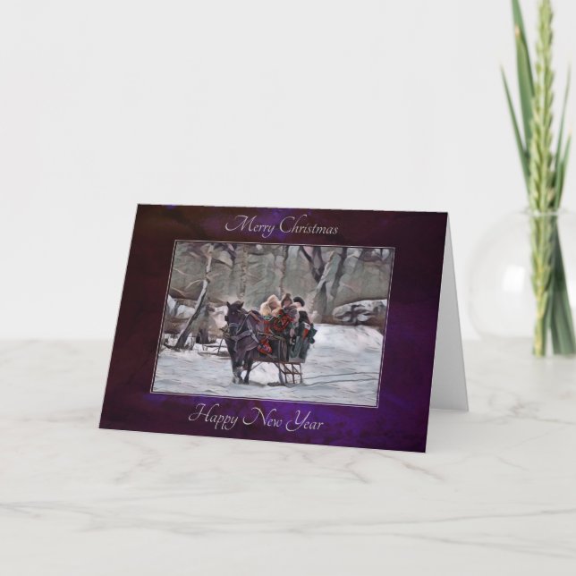 Carte de Noël "Cheval Sleigh 02" (Devant)