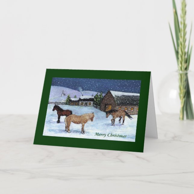 CARTE DE NOËL : CHEVAUX, NEIGE : ART (Devant)